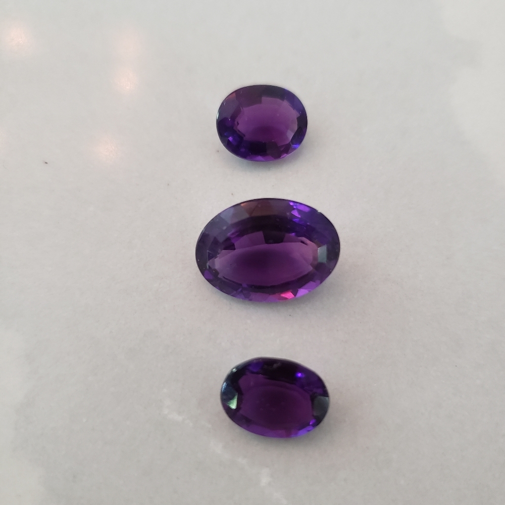 3 Fine Oval Amethysts, Lg one is 7.60ct.